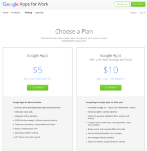 Google Apps Pricing Page