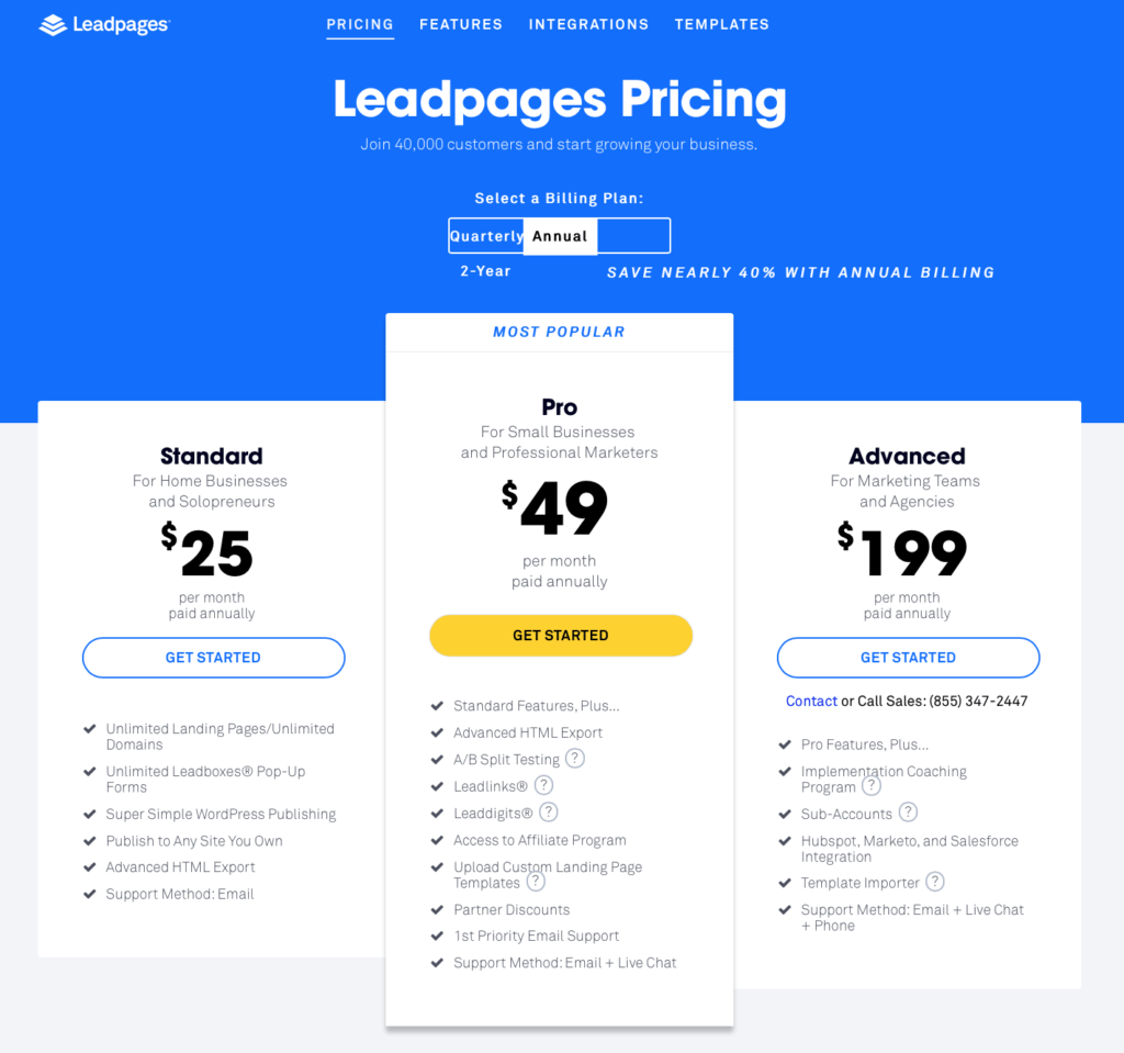 Leadpages Pricing Page