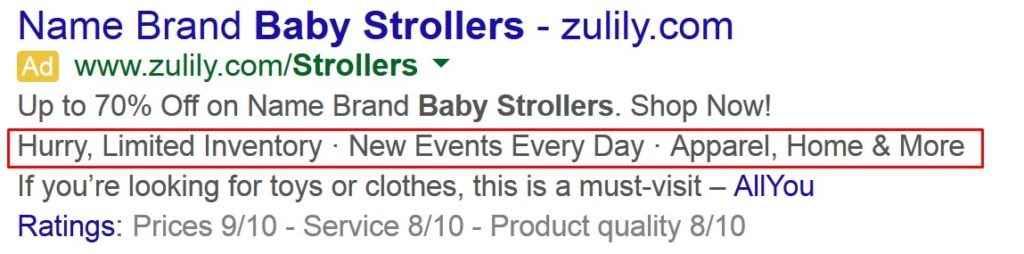 callouts in adwords marked