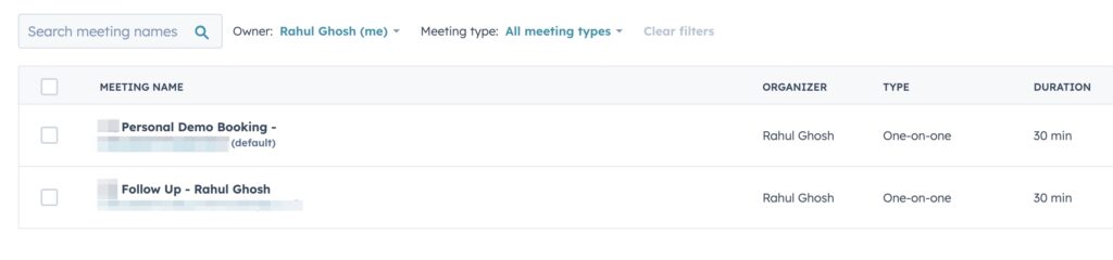 hubspot meetings meeting links